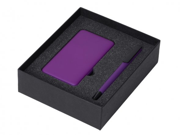 Подарочный набор c пластиковой ручкой, повербанком С2, 10000 mAh, фиолетовый 