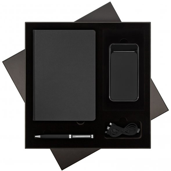 Подарочный набор Star, черный (ежедневник, ручка, аккумулятор) 
