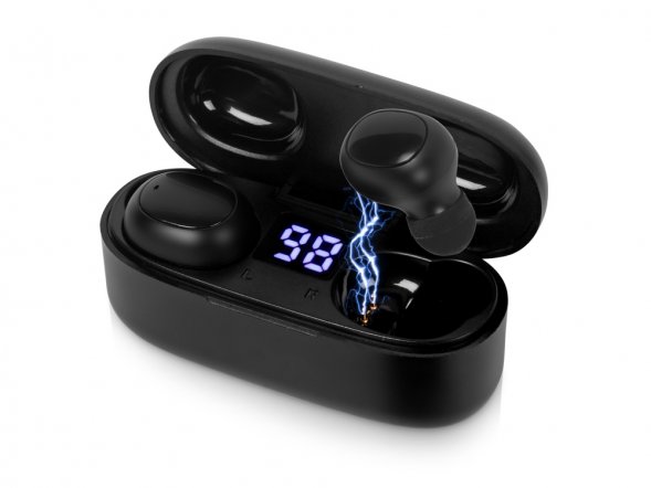 Беспроводные наушники TWS в кейсе Volts. Evolt, черный, пластик 
