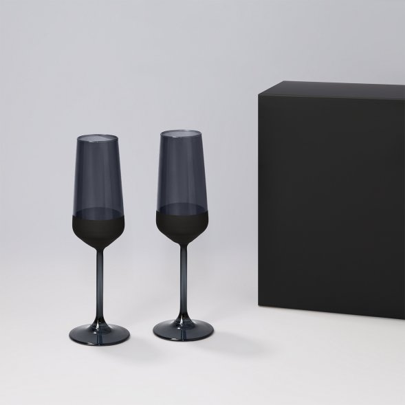 Подарочный набор 2 бокала для шампанского Black Edition в черной коробке 