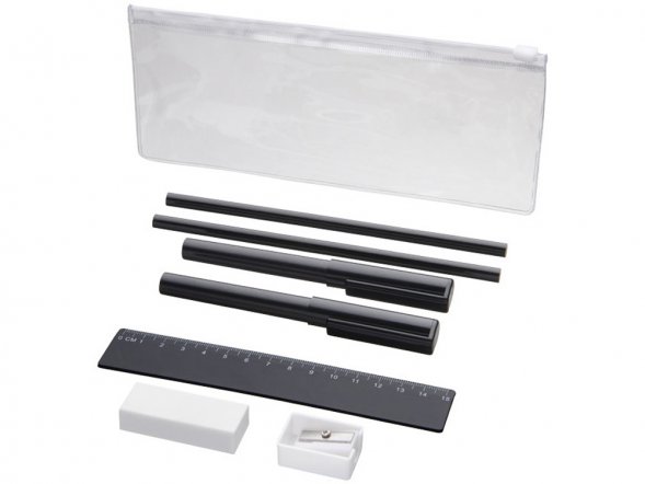 Набор Mindy: ручки шариковые, карандаши, линейка, точилка, ластик, черный 