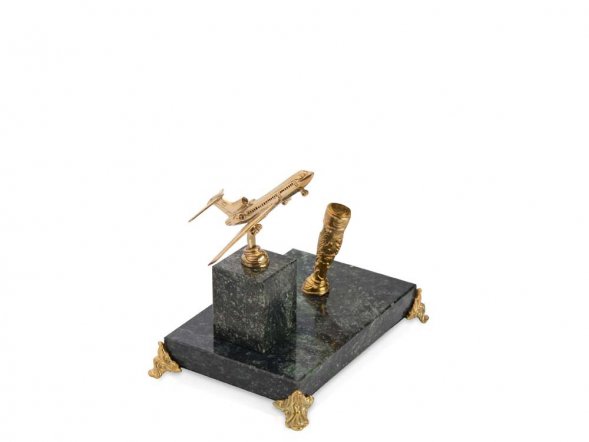 Настольный прибор Самолет с держателем для ручки, золотистый/зеленый 