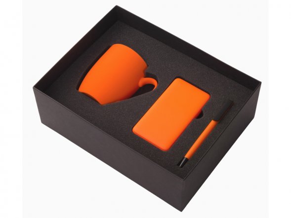 Подарочный набор c кружкой, пластиковой ручкой и повербанком С1, 5000 mAh, оранжевый 