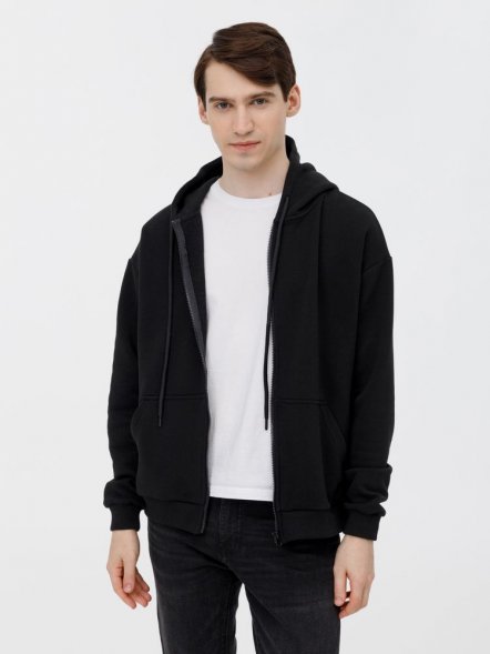 Толстовка унисекс оверсайз на молнии Zippy Terry, черная 