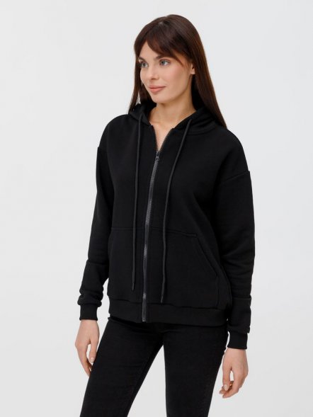 Толстовка унисекс оверсайз на молнии Zippy Terry, черная 