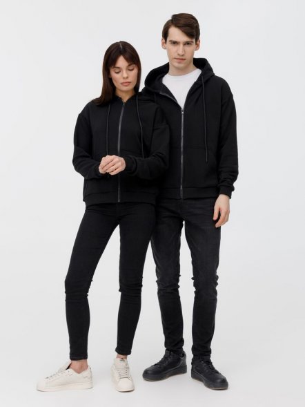 Толстовка унисекс оверсайз на молнии Zippy Terry, черная 