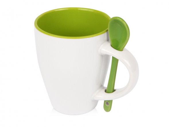 Кружка Авеленго с ложкой, зеленое яблоко 