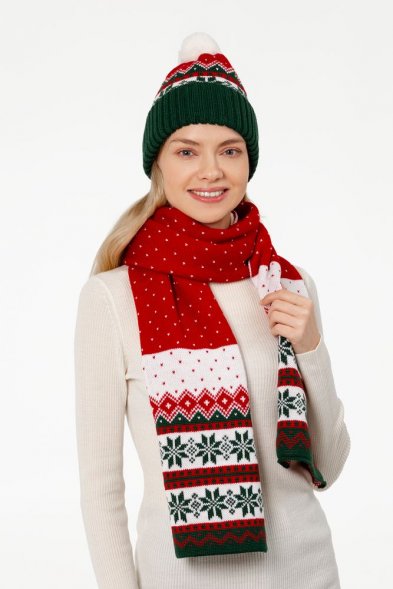 Шарф Happy View, красный с зеленым 