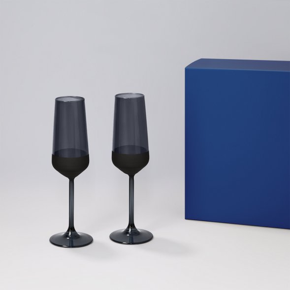 Подарочный набор 2 бокала для шампанского Black Edition в синей коробке 