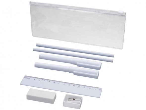 Набор Mindy: ручки шариковые, карандаши, линейка, точилка, ластик, белый 