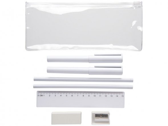 Набор Mindy: ручки шариковые, карандаши, линейка, точилка, ластик, белый 