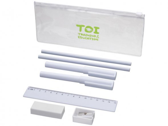 Набор Mindy: ручки шариковые, карандаши, линейка, точилка, ластик, белый 