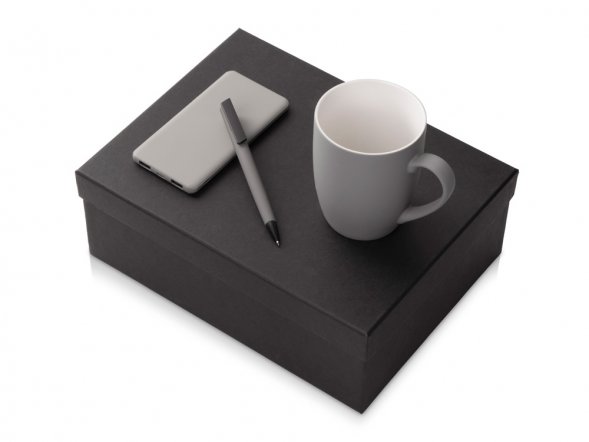 Подарочный набор c кружкой, пластиковой ручкой и повербанком С1, 5000 mAh, серый 