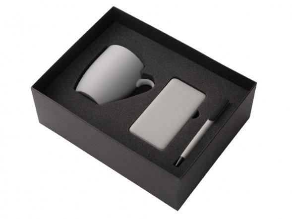 Подарочный набор c кружкой, пластиковой ручкой и повербанком С1, 5000 mAh, серый 