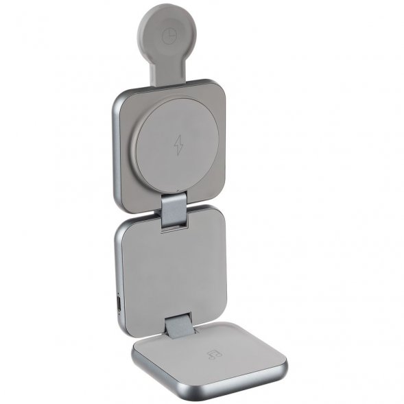 Складная станция беспроводной зарядки Terza, серебристая 