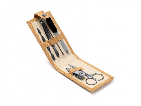 Маникюрный набор PODOX в чехле из пробки, серебристый/бежевый 