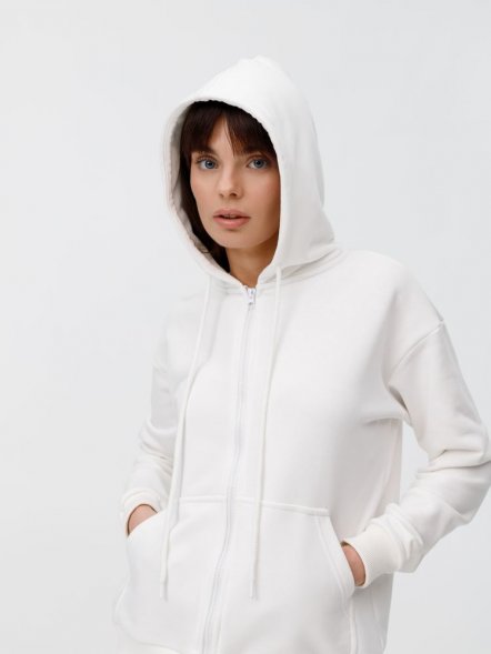 Толстовка унисекс оверсайз на молнии Zippy Terry, белая 