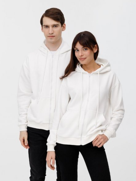 Толстовка унисекс оверсайз на молнии Zippy Terry, белая 