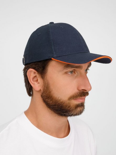 Бейсболка Buffalo, темно-синяя с неоново-оранжевым 