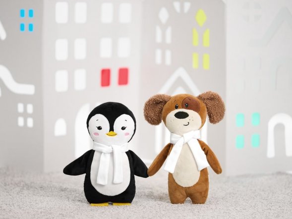 Мягкая игрушка Beastie Toys, пингвиненок с белым шарфом 