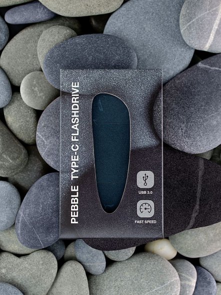 Флешка Pebble Type-C, USB 3.0, серо-синяя, 16 Гб 