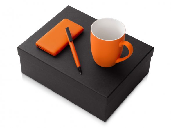 Подарочный набор c кружкой, пластиковой ручкой и повербанком С2, 10000 mAh, оранжевый 