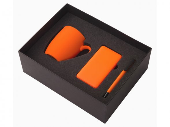 Подарочный набор c кружкой, пластиковой ручкой и повербанком С2, 10000 mAh, оранжевый 