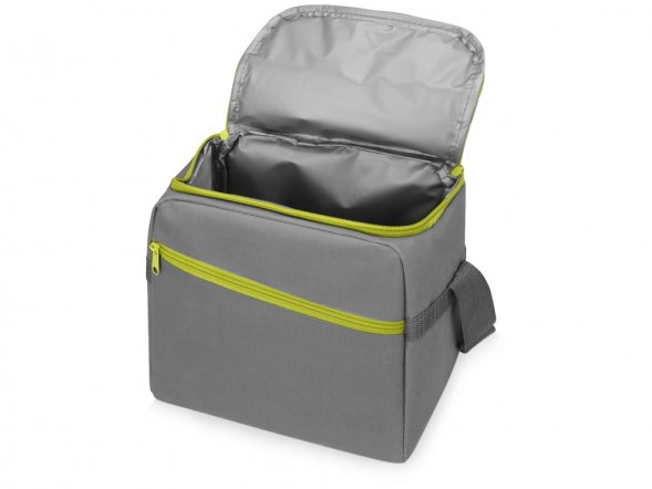 Изотермическая сумка-холодильник Classic c контрастной молнией, серый/зел яблоко 
