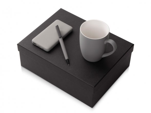 Подарочный набор c кружкой, пластиковой ручкой и повербанком С2, 10000 mAh, серый 