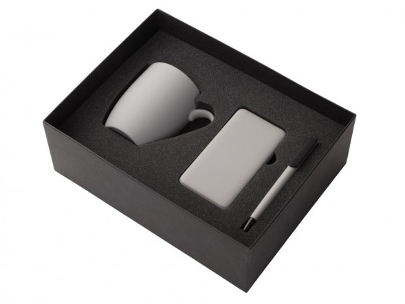 Подарочный набор c кружкой, пластиковой ручкой и повербанком С2, 10000 mAh, серый 