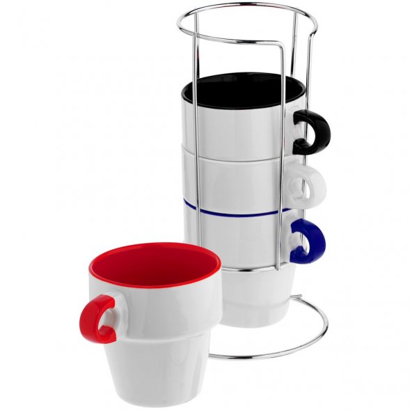 Набор из 4 кружек Inset с подставкой, разноцветный 