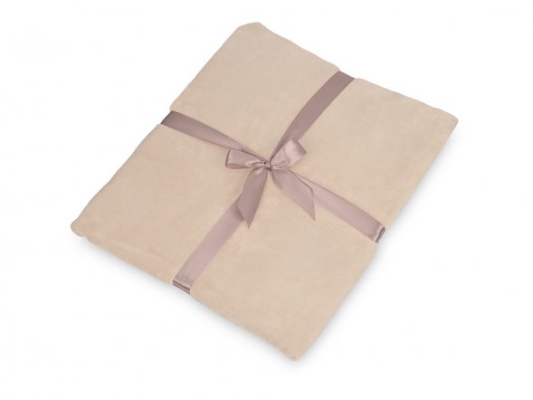 Плед флисовый Natty из переработанного пластика, бежевый с розовой лентой 