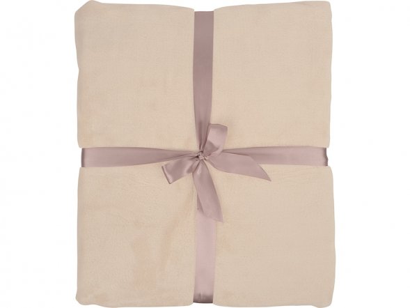 Плед флисовый Natty из переработанного пластика, бежевый с розовой лентой 