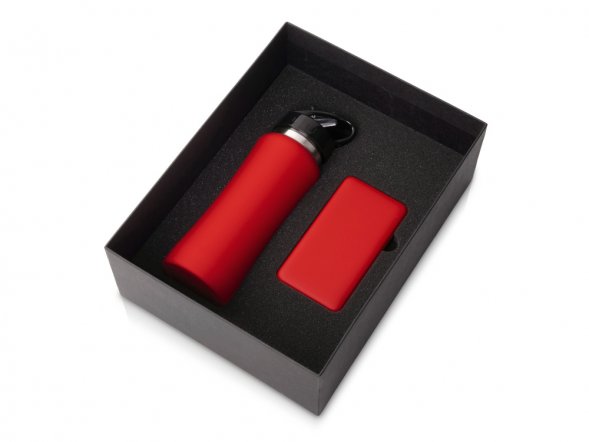 Подарочный набор с бутылкой для воды и повербанком С1, 5000 mAh, красный 