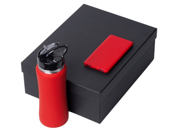 Подарочный набор с бутылкой для воды и повербанком С1, 5000 mAh, красный 