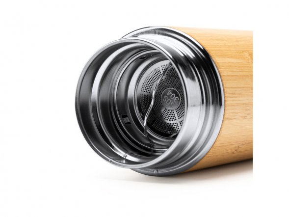Термос CEDRO из нержавеющей стали 304 и бамбука с заварочным устройством, 480 мл, натуральный 