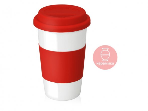 Кружка с силиконовой крышкой и манжетой Нью-Йорк 300мл, красный 