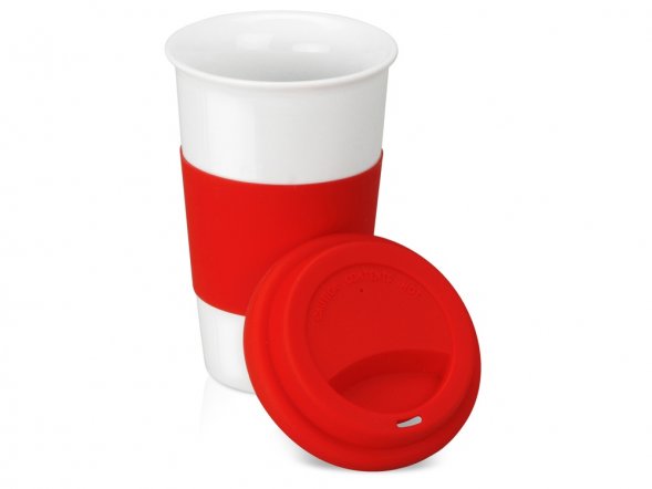Кружка с силиконовой крышкой и манжетой Нью-Йорк 300мл, красный 