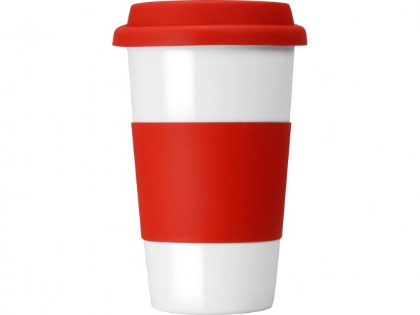 Кружка с силиконовой крышкой и манжетой Нью-Йорк 300мл, красный 