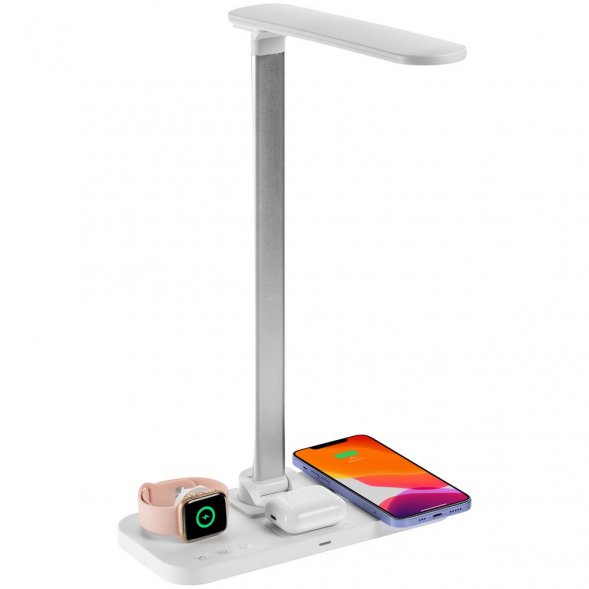 Настольная лампа с беспроводной зарядкой Power Light, белая 