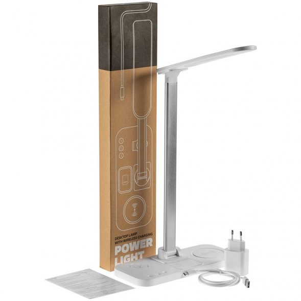 Настольная лампа с беспроводной зарядкой Power Light, белая 