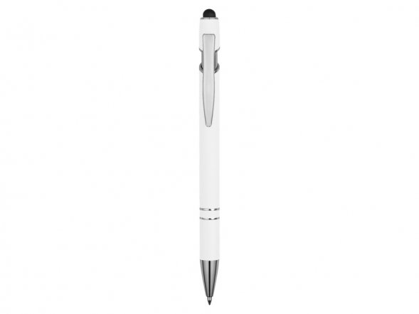 Ручка металлическая soft-touch шариковая со стилусом Sway, белый/серебристый 