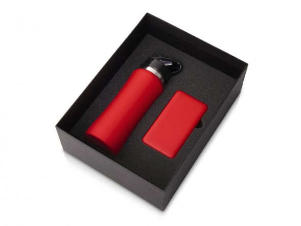 Подарочный набор с бутылкой для воды и повербанком С2, 10000 mAh, красный 
