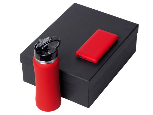 Подарочный набор с бутылкой для воды и повербанком С2, 10000 mAh, красный 