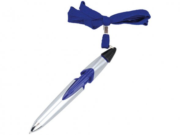 Ручка шариковая на шнуре серебристая/синяя 