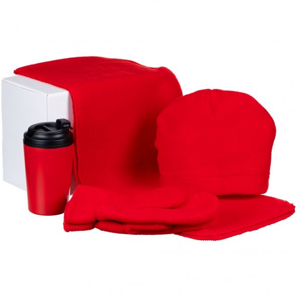 Набор Fleecy с термостаканом, красный 