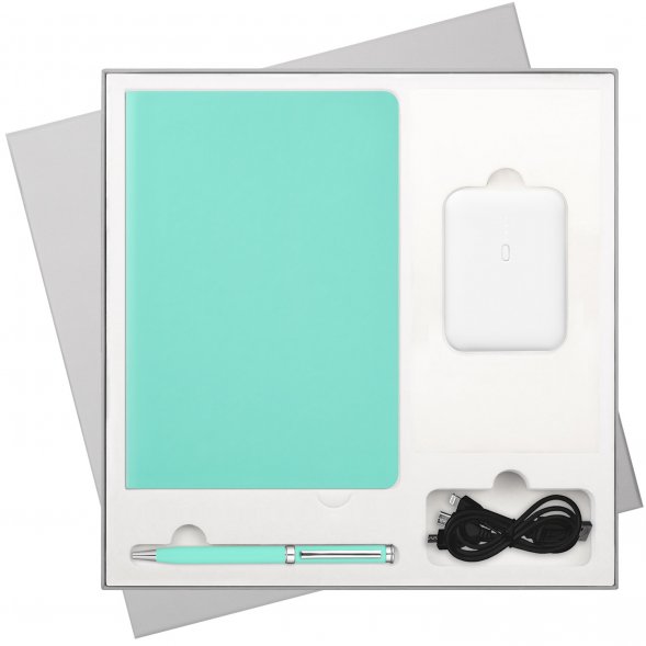 Подарочный набор Spark, мятный (ежедневник, ручка, аккумулятор) 