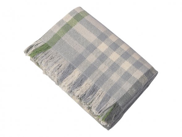 Плед Liner с бахромой, 140*205 см., серый с фисташковым 