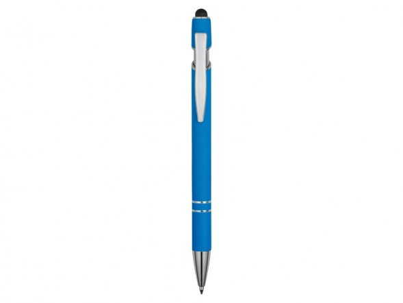 Ручка металлическая soft-touch шариковая со стилусом Sway, голубой/серебристый 