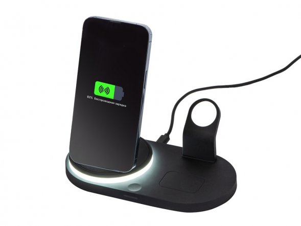 Складная зарядная станция с беспроводной зарядкой Flashport, 15 Вт, черный 